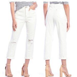 A Loves A Boyfriend Jeans Ecru White Size 30 High Rise Straight Leg Distressed